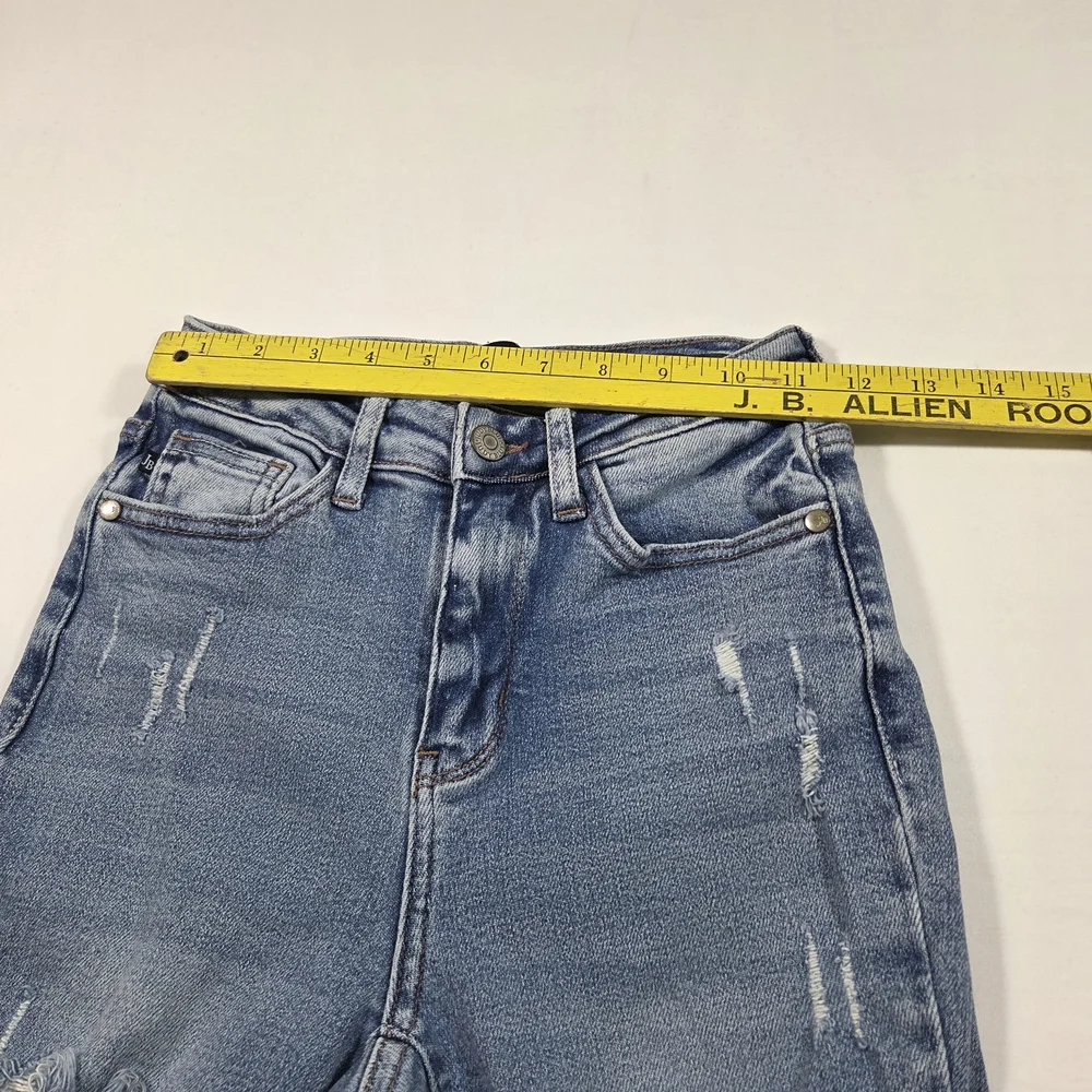 Judy Blue Medium Blue Flare Jeans with Distressed Details - Picture 6 of 13